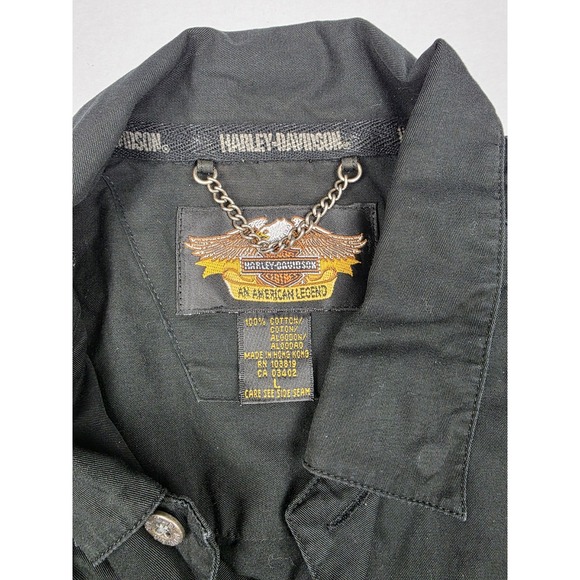 Harley Davidson Men's Button Shirt Chain Links Work Biker Motorcycle Black L - Picture 5 of 9